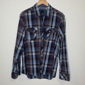 7 DIAMONDS Men's Long Sleeve Plaid Snap Front